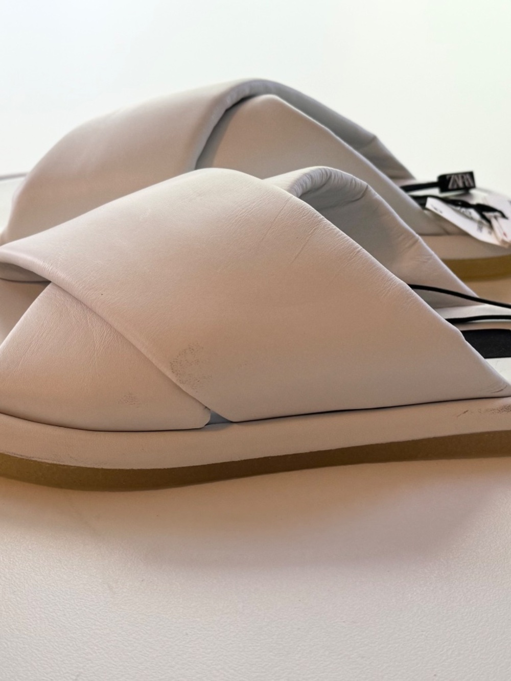 NWT Zara White Genuine Leather Crossover Slide Sandals - Picture 5 of 5